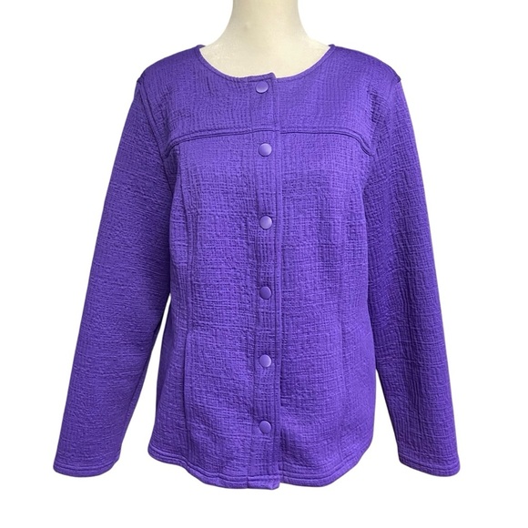 Chico's Vibrant Purple Women's Blazer Size L Snap Front Collarless Career Office - Picture 5 of 11